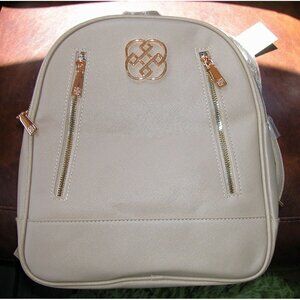 Daisy Fuentes Beige Faux Leather Backpack With Gold Accents